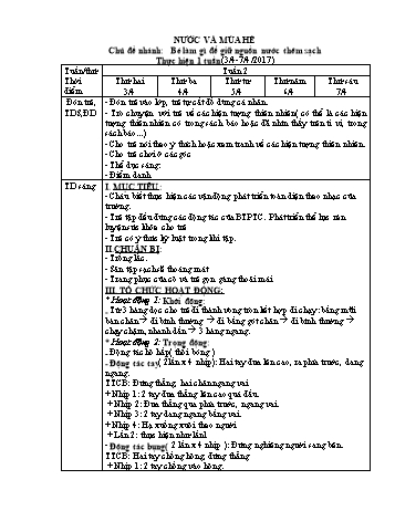Giáo án Mầm non Lớp Lá - Chủ đề: Nước và mùa hè - Chủ đề nhánh: Bé làm gì để giữ nguồn nước thêm sạch - Năm học 2016-2017