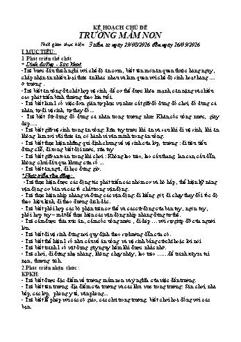 Giáo án Mầm non Lớp Lá - Chủ đề: Trường Mầm non - Chủ đề nhánh: Trường mẫu giáo Ba Trinh của bé - Năm học 2016-2017