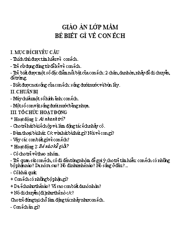 Giáo án Mầm non Lớp Mầm - Bé biết gì về con ếch