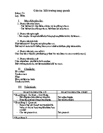 Giáo án Mầm non Lớp Mầm - Chủ đề: Môi trường xung quanh - Đề tài: Cá