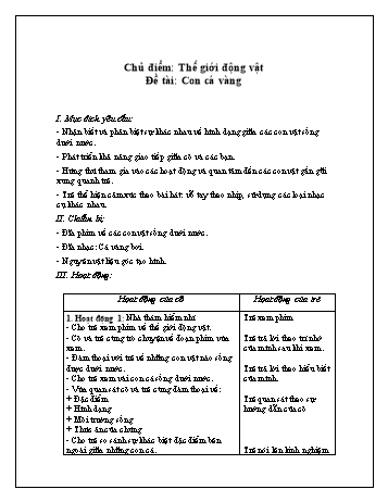 Giáo án Mầm non Lớp Mầm - Chủ đề: Thế giới động vật - Đề tài: Con cá vàng