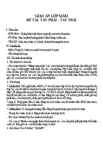 Giáo án Mầm non Lớp Mầm - Đề tài: Tay phải. Tay trái