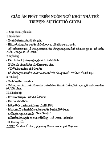 Giáo án Mầm non Lớp Nhà trẻ - Lĩnh vực: Phát triển ngôn ngữ - Đề tài: Truyện Sự tích Hồ Gươm