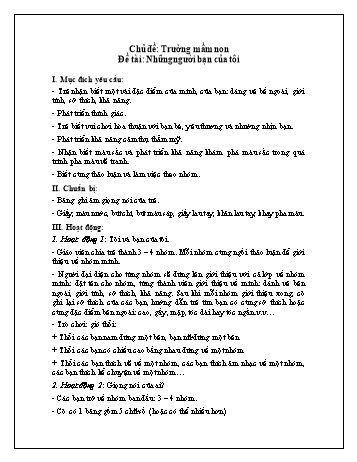 Giáo án Mầm non Lớp Chồi - Chủ đề: Trường mầm non - Đề tài: Những người bạn của tôi