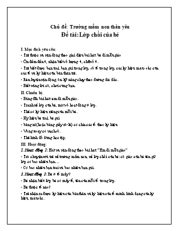 Giáo án Mầm non Lớp Chồi - Chủ đề: Trường mầm non thân yêu - Đề tài: Lớp chồi của bé