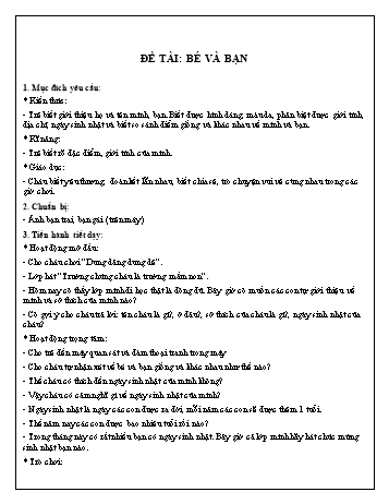 Giáo án Mầm non Lớp Chồi - Đề tài: Bé và bạn