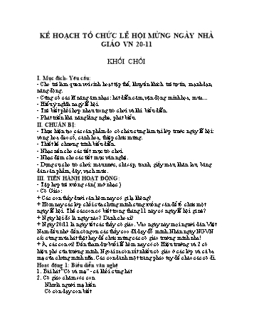 Giáo án Mầm non Lớp Chồi - Kế hoạch tổ chức lễ hội mừng ngày nhà giáo Việt Nam 20-11