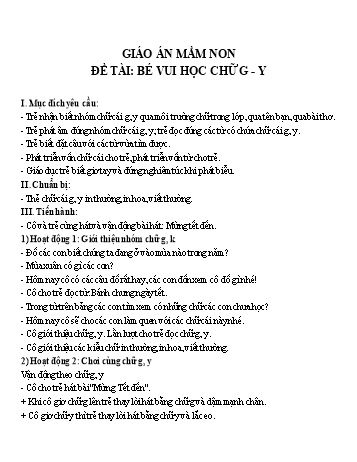 Giáo án Mầm non Lớp Lá - Đề tài: Bé vui học chữ g, y