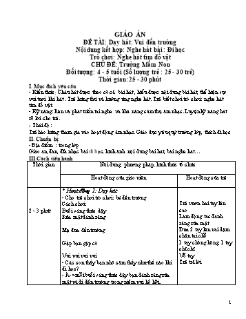 Giáo án Mầm non Lớp Chồi - Chủ đề: Trường Mầm non - Đề tài: Dạy hát Vui đến trường