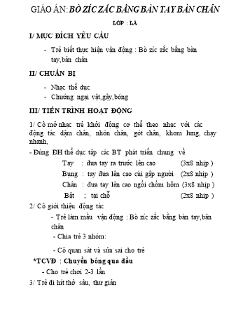 Giáo án Mầm non Lớp Lá - Bò zíc zắc bằng bàn tay bàn chân