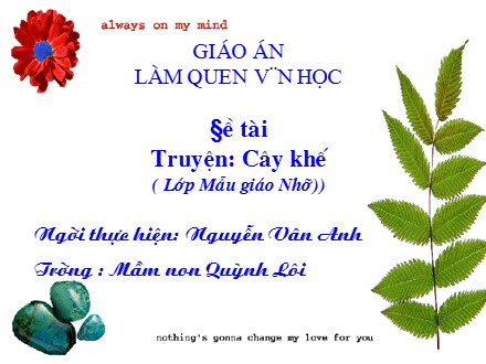 Bài giảng Mầm non Lớp Chồi - Hoạt động: Làm quen văn học - Đề tài: Truyện Cây khế - Nguyễn Vân Anh