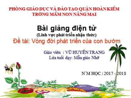 Bài giảng Mầm non Lớp Chồi - Lĩnh vực: Phát triển nhận thức - Đề tài: Vòng đời phát triển của con bướm - Vũ Huyền Trang