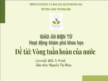 Bài giảng Mầm non Lớp Lá - Hoạt động khám phá - Đề tài: Vòng tuần hoàn của nước - Nguyễn Thị Nhàn