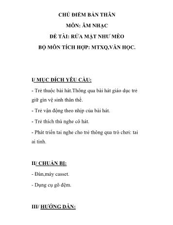 Giáo án Mầm non Lớp Chồi - Chủ điểm: Bản thân - Đề tài: Rửa mặt như mèo