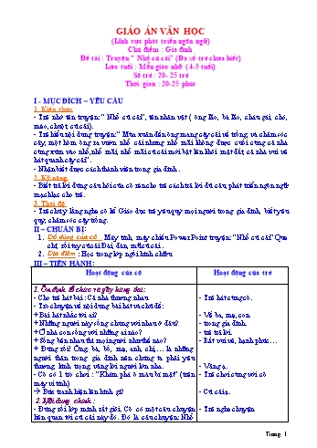 Giáo án Mầm non Lớp Chồi - Lĩnh vực phát triển ngôn ngữ - Chủ điểm: Gia đình - Đề tài: Truyện “Nhổ củ cải”