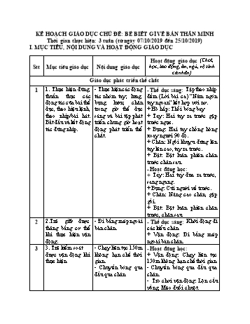 Giáo án Mầm non Lớp Lá - Chủ đề 2: Bé biết gì về bản thân mình - Chủ đề nhánh 1: Bé là ai?