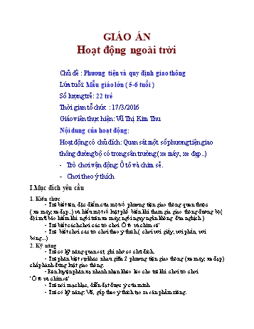 Giáo án Mầm non Lớp Lá - Chủ đề: Phương tiện và quy định giao thông - Vũ Thị Kim Thu