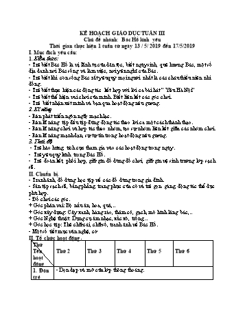 Giáo án Mầm non Lớp Lá - Chủ đề: Quê hương, đất nước, Bác Hồ, trường Tiểu học - Chủ đề nhánh 3: Bác Hồ kính yêu