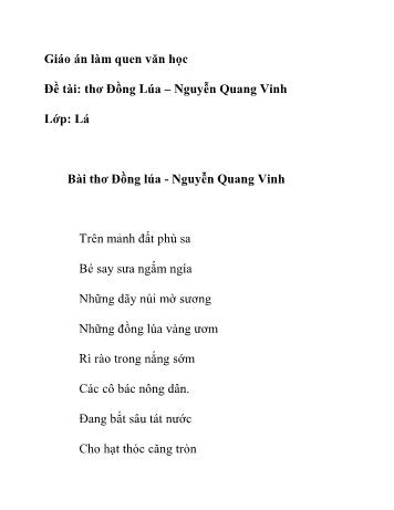 Giáo án Mầm non Lớp Lá - Đề tài: Thơ Đồng lúa