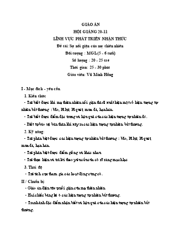 Giáo án Mầm non Lớp Lá - Lĩnh vực phát triển nhận thức - Đề tài: Sự nổi giận của mẹ thiên nhiên - Vũ Minh Hồng