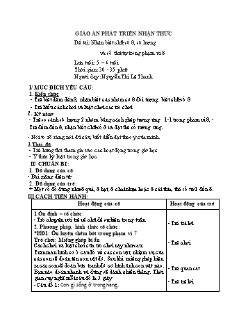 Giáo án Mầm non Lớp Lá - Lĩnh vực phát triển nhận thức - Đề tài: Nhận biết chữ số 8, số lượng và số thứ tự trong phạm vi 8 - Nguyễn Thị Lệ Thanh