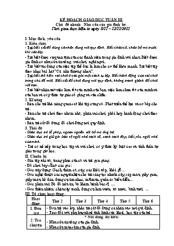 Giáo án Mầm non Lớp Mầm - Chủ đề: Gia đình - Chủ đề nhánh 3: Nhu cầu của gia đình bé - Năm học 2021-2022