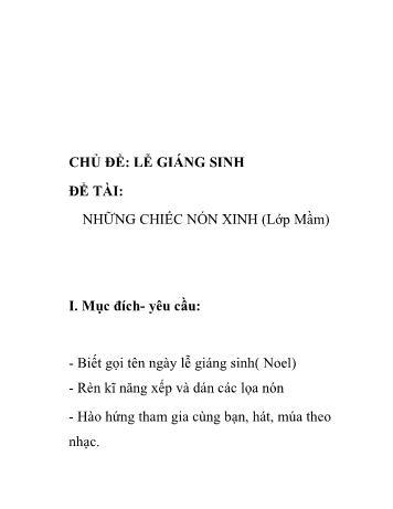 Giáo án Mầm non Lớp Mầm - Chủ đề: Lễ Giáng sinh - Đề tài: Những chiếc nón xinh