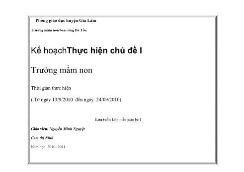 Giáo án Mầm non Lớp Mầm - Chủ đề: Trường Mầm non - Nguyễn Minh Nguyệt