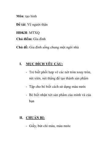 Giáo án Mầm non Lớp Mầm - Chủ điểm: Gia đình - Chủ đề: Gia đình sống chung một ngôi nhà - Đề tài: Vẽ người thân