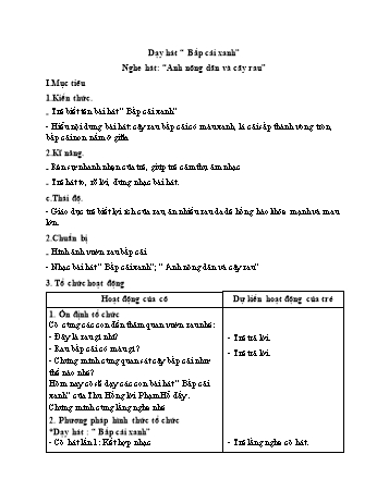 Giáo án Mầm non Lớp Mầm - Đề tài: Dạy hát “Bắp cải xanh”, Nghe hát “Anh nông dân và cây rau”