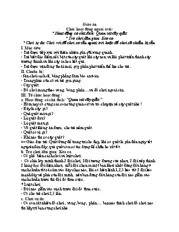 Giáo án Mầm non Lớp Mầm - Đề tài: Hoạt động có chủ đích Quan sát cây quất; Trò chơi dân gian Kéo co; Chơi tự do Chơi với đồ chơi có sẵn ngoài trời hoặc đồ chơi cô chuẩn bị sẵn - Vũ Thị Tuyết