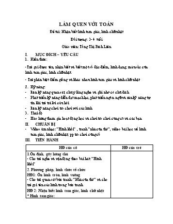 Giáo án Mầm non Lớp Mầm - Đề tài: Nhận biết hình tam giác, hình chữ nhật - Tống Thị Bích Liên