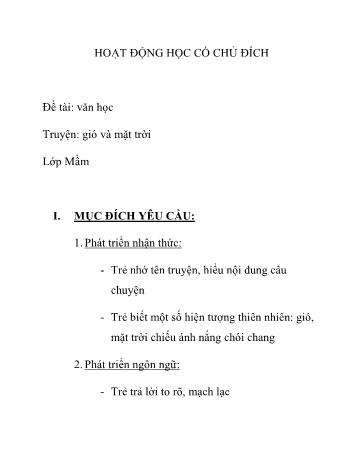 Giáo án Mầm non Lớp Mầm - Đề tài: Truyện Gió và mặt trời