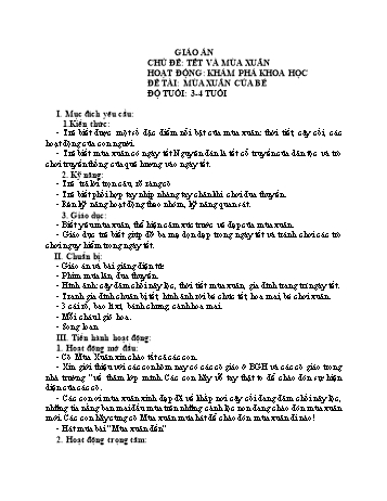 Giáo án Mầm non Lớp Mầm - Hoạt động Khám phá khoa học - Chủ đề: Tết và mùa xuân - Đề tài: Mùa xuân của bé