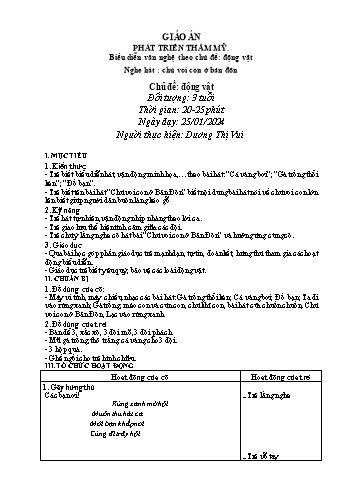 Giáo án Mầm non Lớp Mầm - Lĩnh vực phát triển thẩm mỹ - Chủ đề: Động vật - Đề tài: Biểu diễn văn nghệ theo chủ đề Động vật; Nghe hát Chú voi con ở bản Đôn - Dương Thị Vui