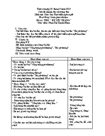 Giáo án Mầm non Lớp Chồi - Chủ đề nhánh: Bé vui trung thu - Đề tài: Thơ “Bé yêu trăng” - Phan Thị Thanh Nhàn