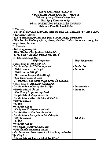 Giáo án Mầm non Lớp Chồi - Chủ đề: Quê hương - Chủ đề nhánh: Quê hương Bà Rịa–Vũng Tàu - Đề tài: Quê hương Bà Rịa mến thương - Phan Thị Thanh Nhàn