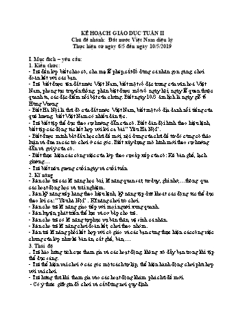 Giáo án Mầm non Lớp Chồi - Chủ đề: Quê hương – Đất nước – Bác Hồ – Bé lên lớp 5 tuổi - Chủ đề nhánh 2: Đất nước Việt Nam diệu kỳ - Năm học 2019-2020