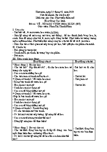 Giáo án Mầm non Lớp Chồi - Chủ đề: Tết và mùa xuân - Chủ đề nhánh: Bé vui đón tết - Đề tài: Vẽ, tô màu vườn hoa xuân - Phan Thị Thanh Nhàn