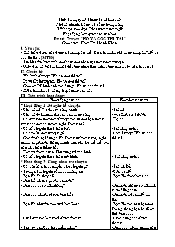 Giáo án Mầm non Lớp Chồi - Lĩnh vực giáo dục phát triển ngôn ngữ - Chủ đề nhánh: Động vật sống trong rừng - Đề tài: Truyện “Hổ và cóc thi tài” - Phan Thị Thanh Nhàn