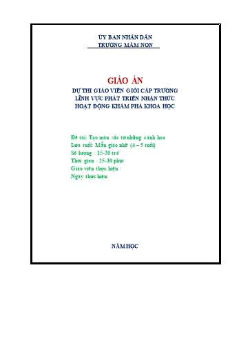 Giáo án Mầm non Lớp Chồi - Lĩnh vực phát triển nhận thức - Đề tài: Tạo màu sắc từ những cánh hoa