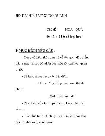 Giáo án Mầm non Lớp Chồi - Chủ đề: Hoa quả - Đề tài: Một số loại hoa