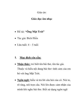 Giáo án Mầm non Lớp Chồi - Đề tài: “Ông Mặt Trời”