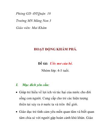 Giáo án Mầm non Lớp Chồi - Đề tài: Ước mơ của bé