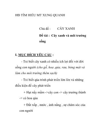 Giáo án Mầm non Lớp Lá - Chủ đề: Cây xanh - Đề tài: Cây xanh và môi trường sống