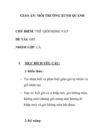 Giáo án Mầm non Lớp Lá - Chủ đề: Thế giới động vật - Đề tài: Gió