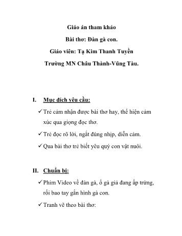 Giáo án Mầm non Lớp Lá - Đề tài: Bài thơ Đàn gà con - Tạ Kim Thanh Tuyền