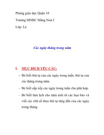 Giáo án Mầm non Lớp Lá - Đề tài: Các ngày tháng trong năm