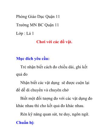Giáo án Mầm non Lớp Lá - Đề tài: Chơi với các đồ vật