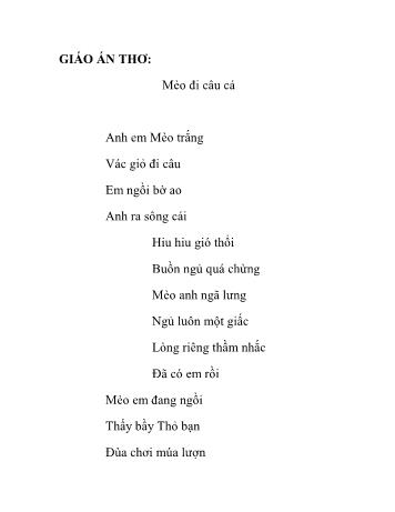 Giáo án Mầm non Lớp Lá - Đề tài: Thơ Mèo đi câu cá